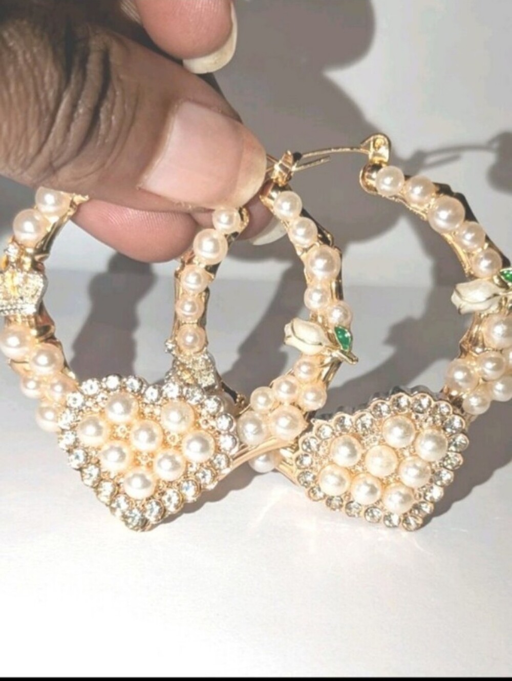 Hand CRAFTED Gold Pearl Heart Hoop Earrings